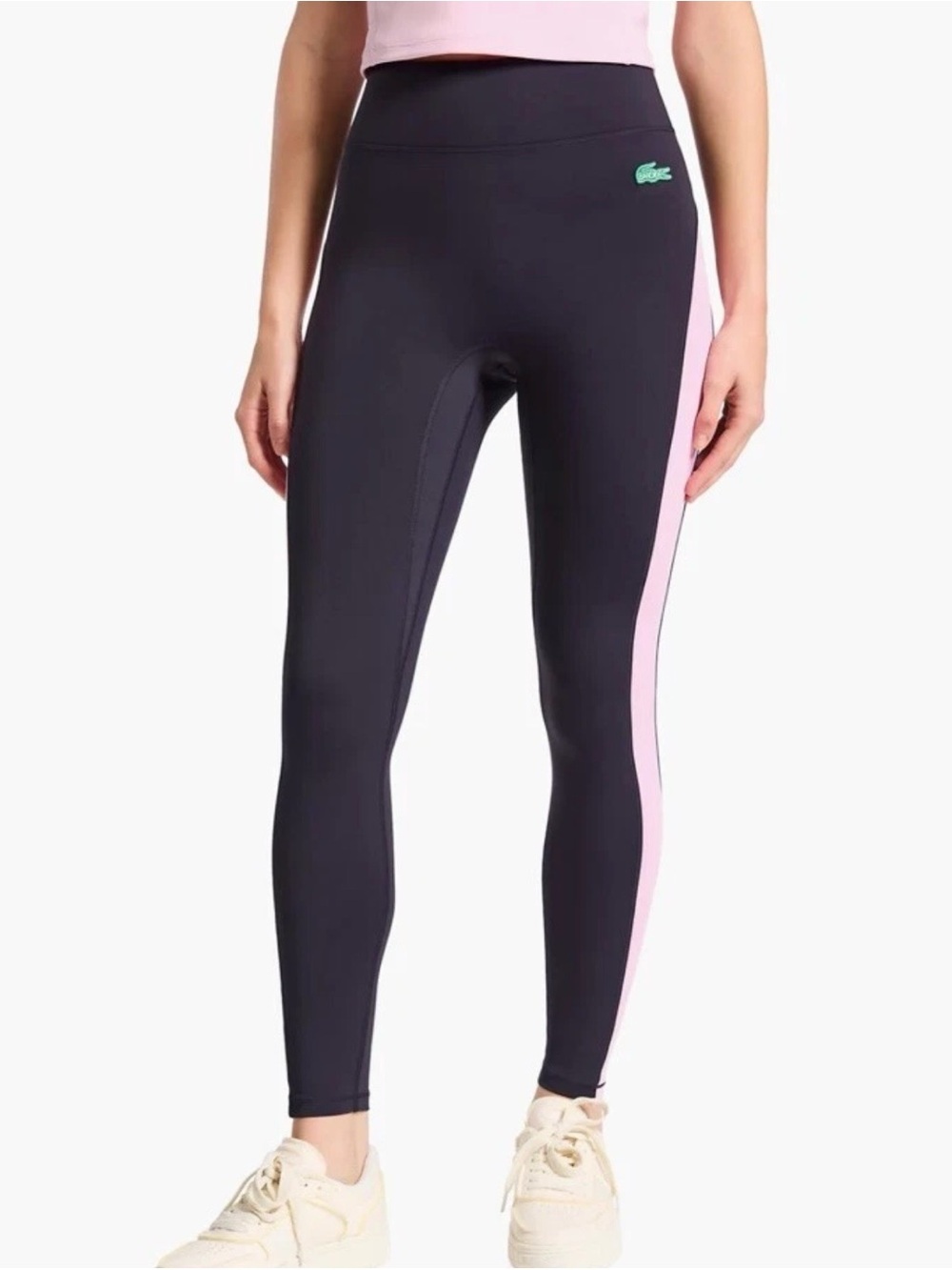 Bandier x Lacoste Leggings Women’s M Navy Pink Side Stripe High Waist Tennis